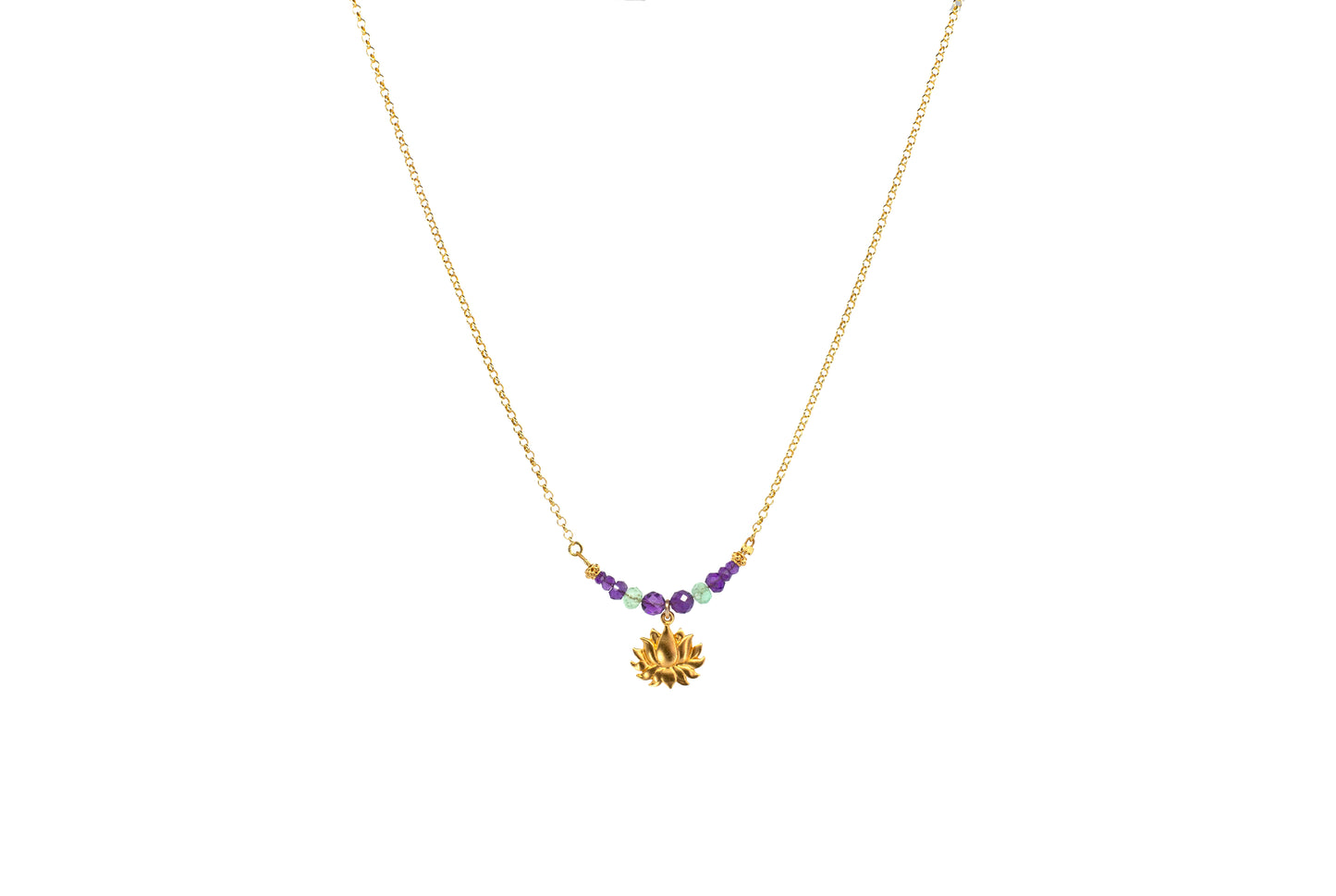 Golden Lotus Pendant with Amethyst and Emerald