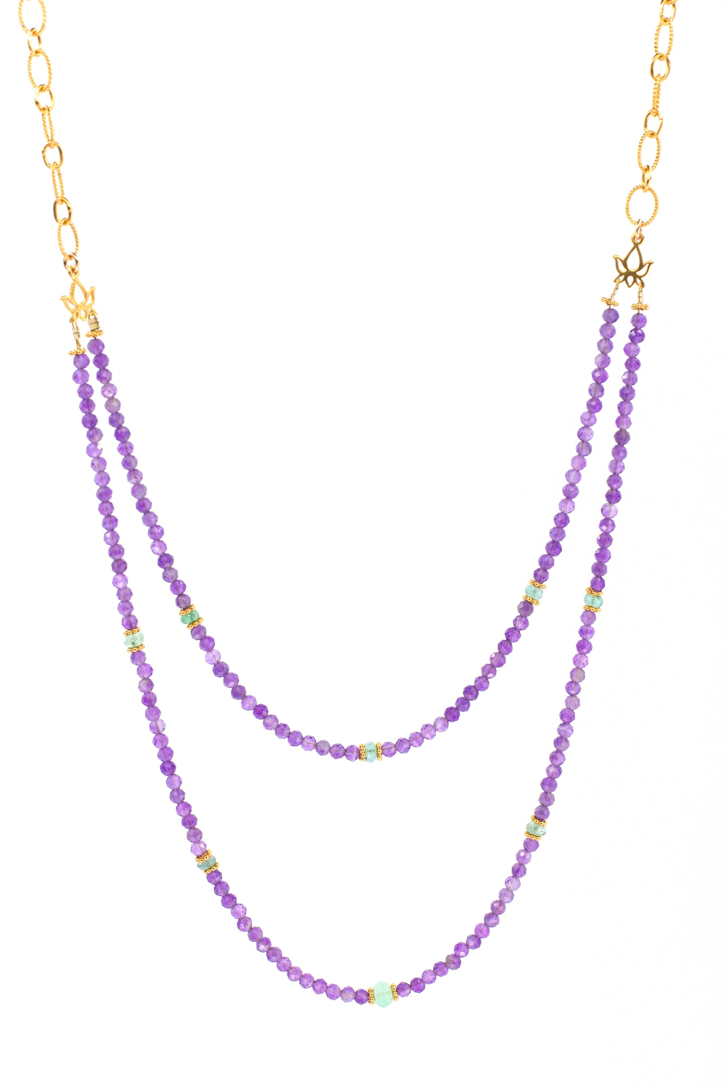 Amethyst and Emerald Double Strand Necklace