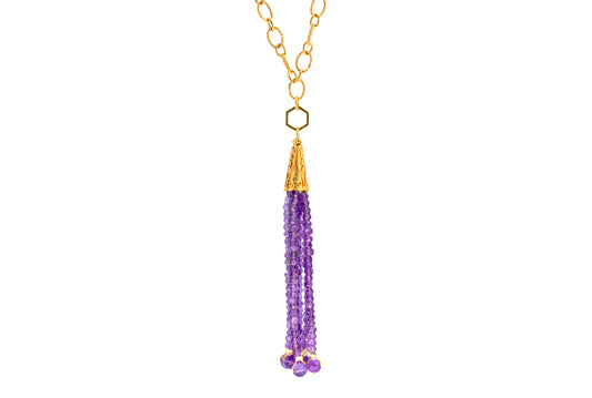 Amethyst Tassel Necklace on Oval Chain