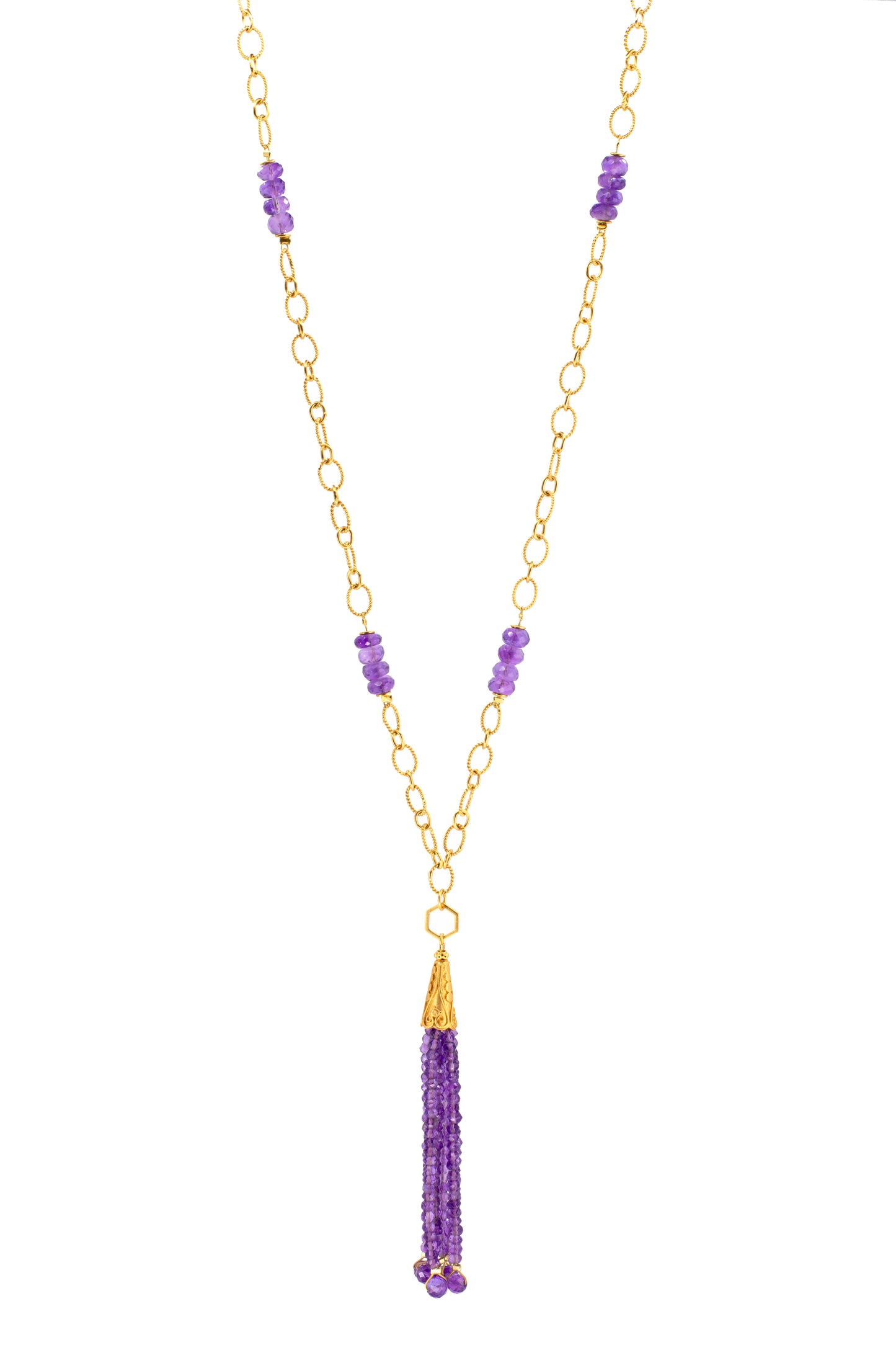 Amethyst Tassel Necklace on Oval Chain