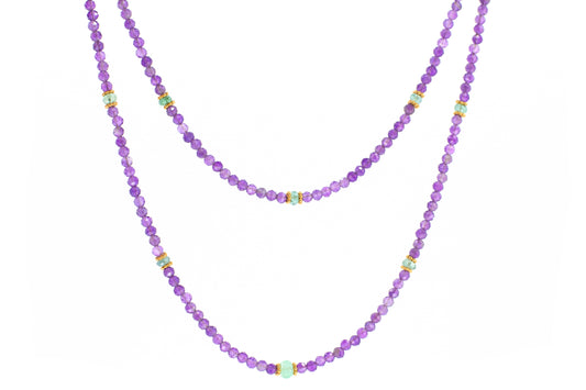 Amethyst and Emerald Double Strand Necklace