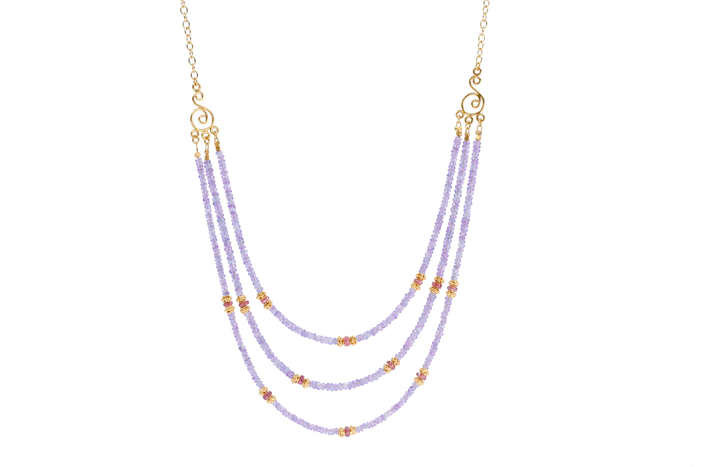 Tanzanite and Garnet Triple Strand